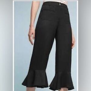 Elevenses cropped pants black frilly ankle linen blend office casual travel